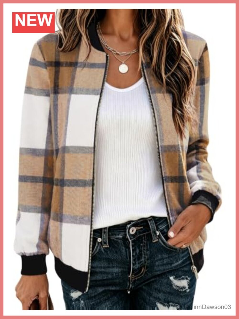 Womens Plaid Flannel Bomber Jacket Zip Up Lightweight Coat